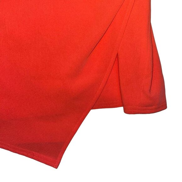 Cinq A Sept Imogen Dress Women's 6 Hot Coral Ruched Crepe S/S Back Side Zip NWT - Picture 2 of 9